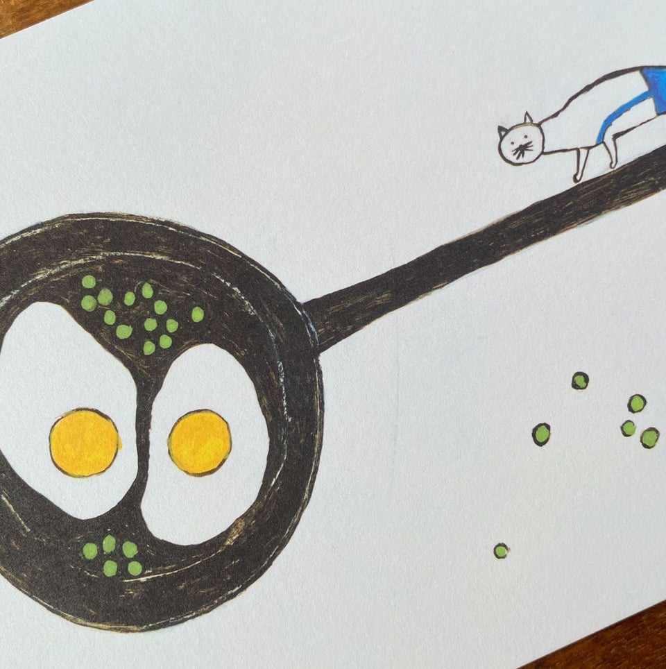 茂苅恵さんのフライパンと目玉焼きとねこのかわいいポストカードアップ