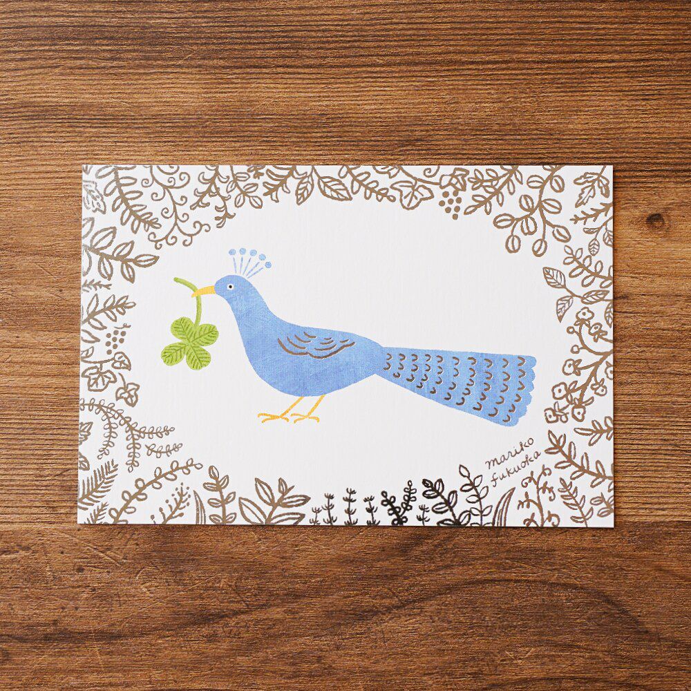 油絵　ゆうみ　ベストフレンド*ヘラジカと鳥 表現社 cozyca products｜福岡麻利子・箔押しポストカード「Lucky Bird