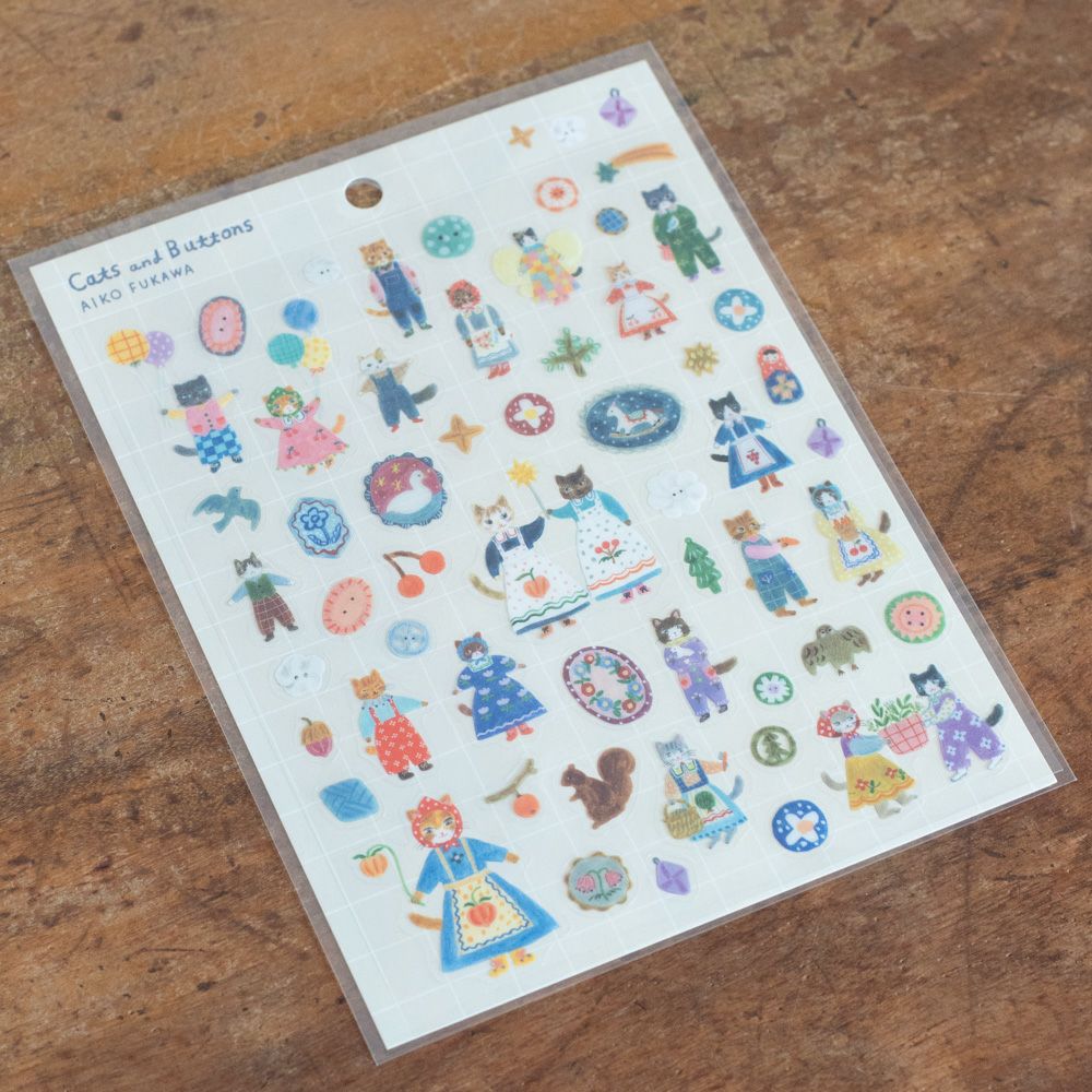KITTY GOODS COLLECTION VOL.7 シール・お詫び文付 表現社 cozyca products｜Aiko Fukawa・シール「Cats and Buttons
