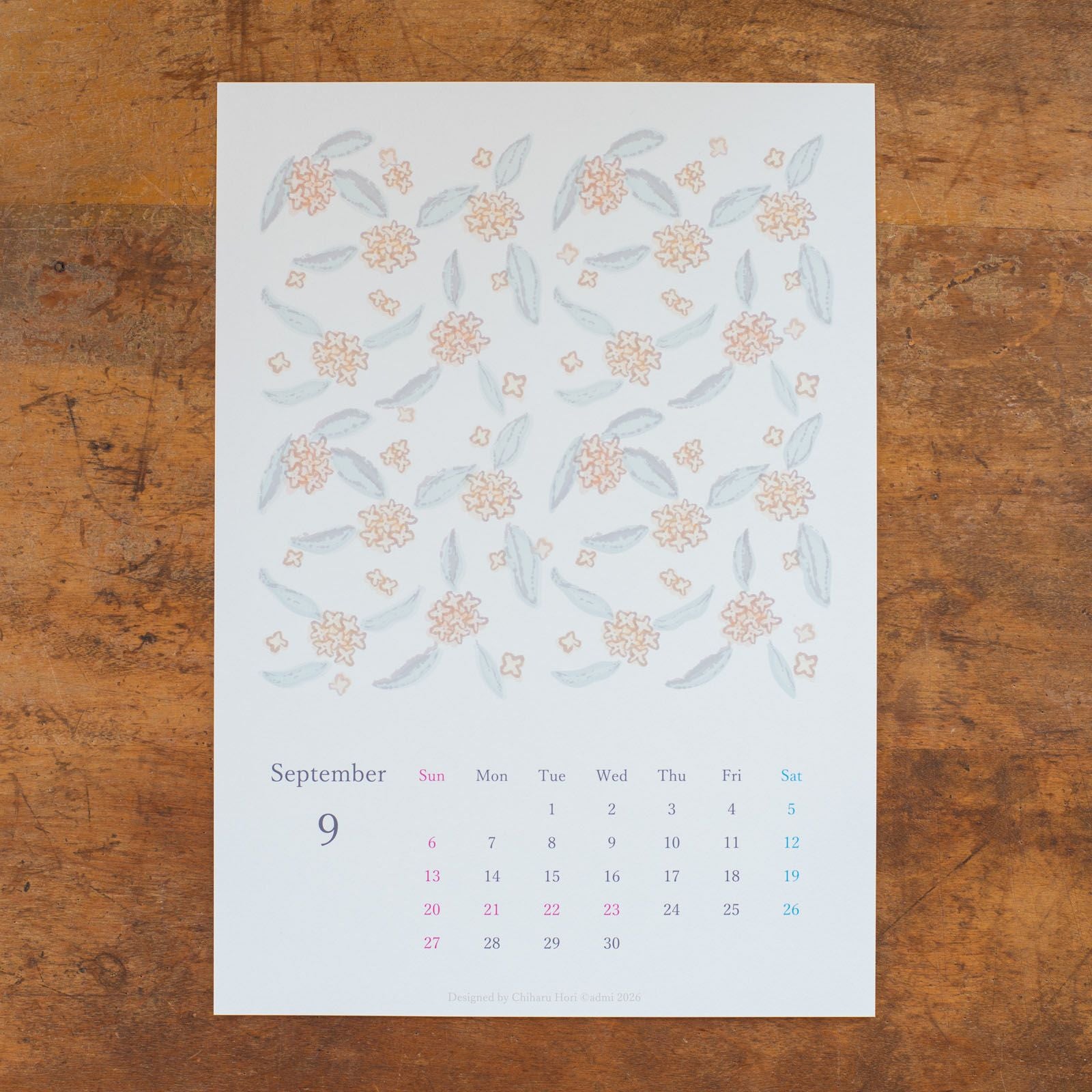 admi｜2026年カレンダー9月