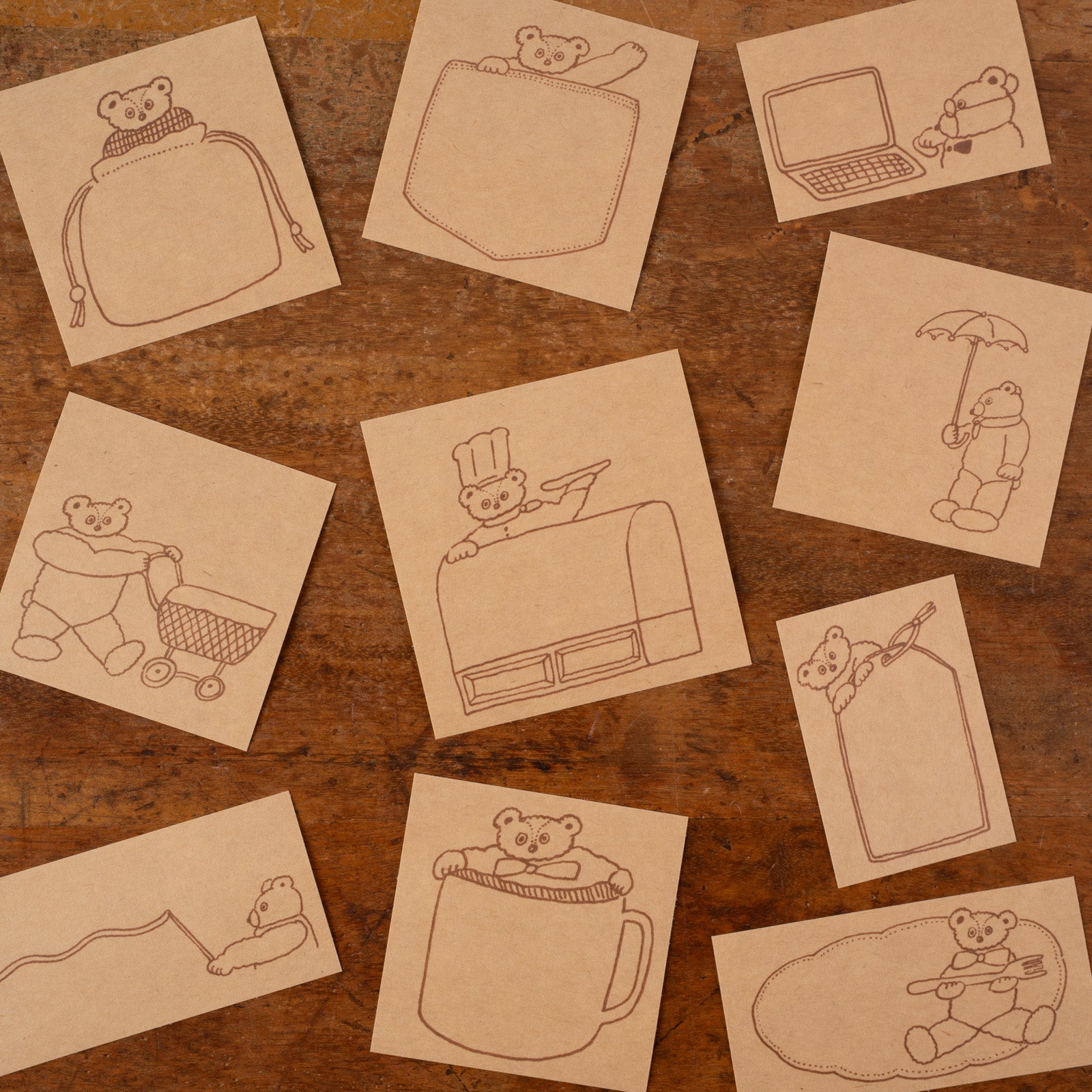 モチピ 記念押印付きポストカード・タックシール トビマツショウイチロウ｜シール「クマのスタンプあそびシール
