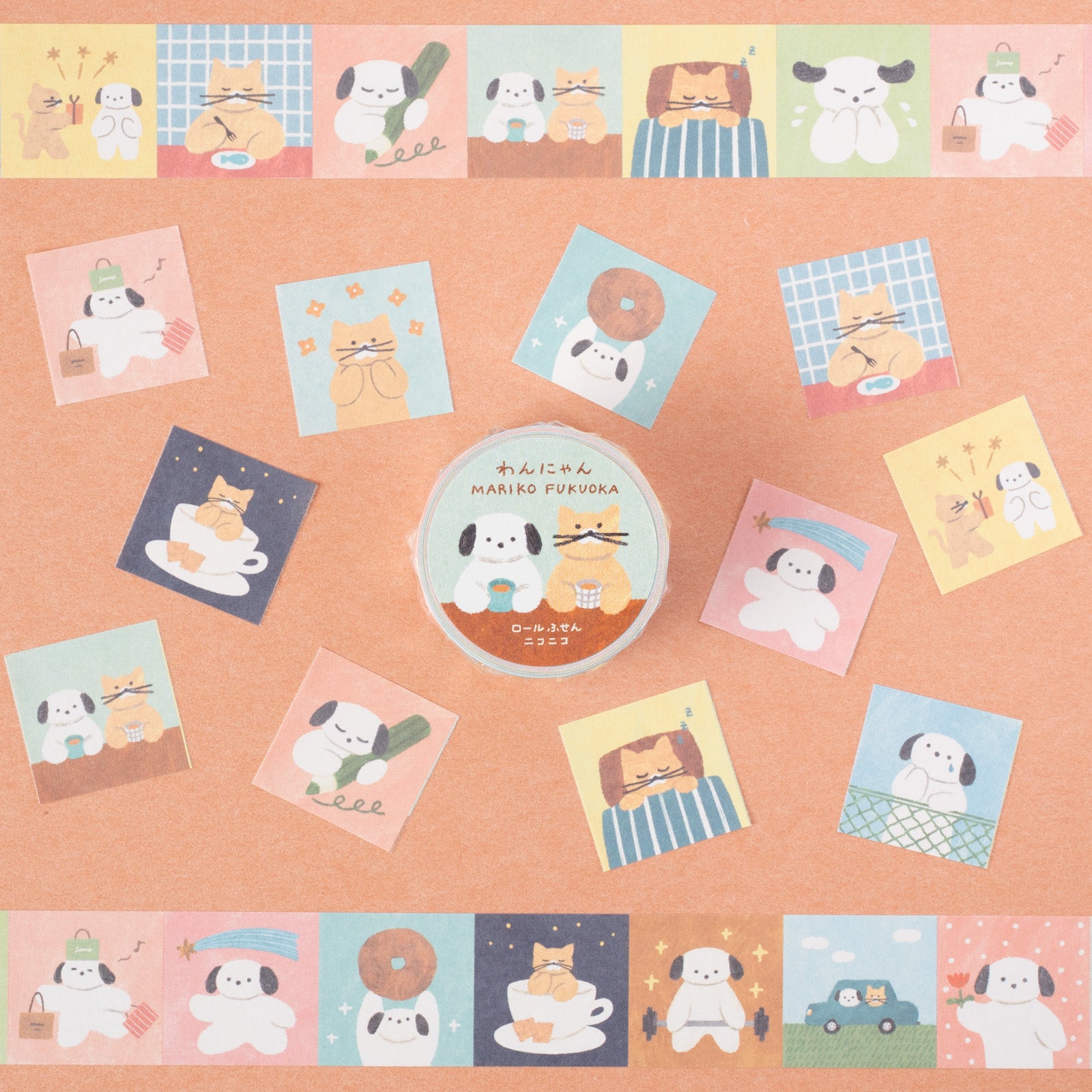 にゃんにゃんにゃんこ　まとめ売り　メモ帳　レターファックスパッド　ロールテープ 手紙社｜福岡麻利子・ロールふせんニコニコ「わんにゃん」 | 月刊手紙舎